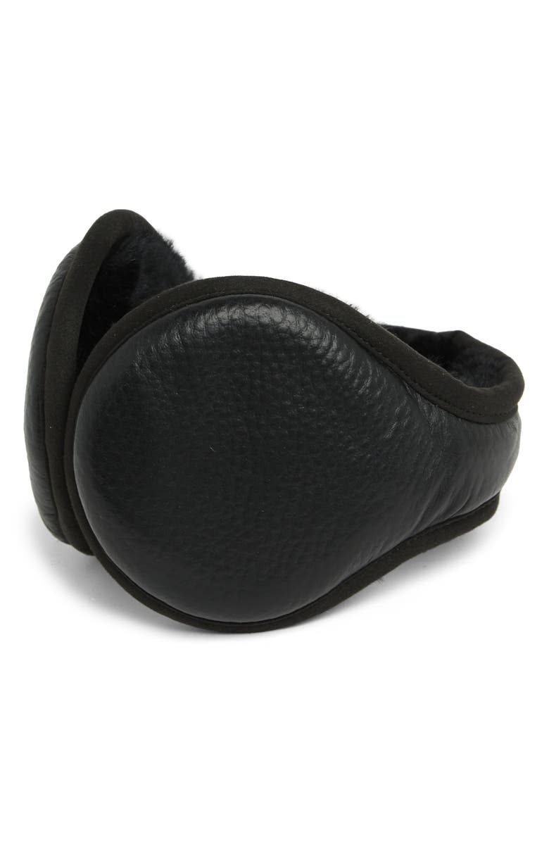 UGG<sup>®</sup> Leather Wrapped Genuine Shearling Ear Muffs, Main, color, Black
