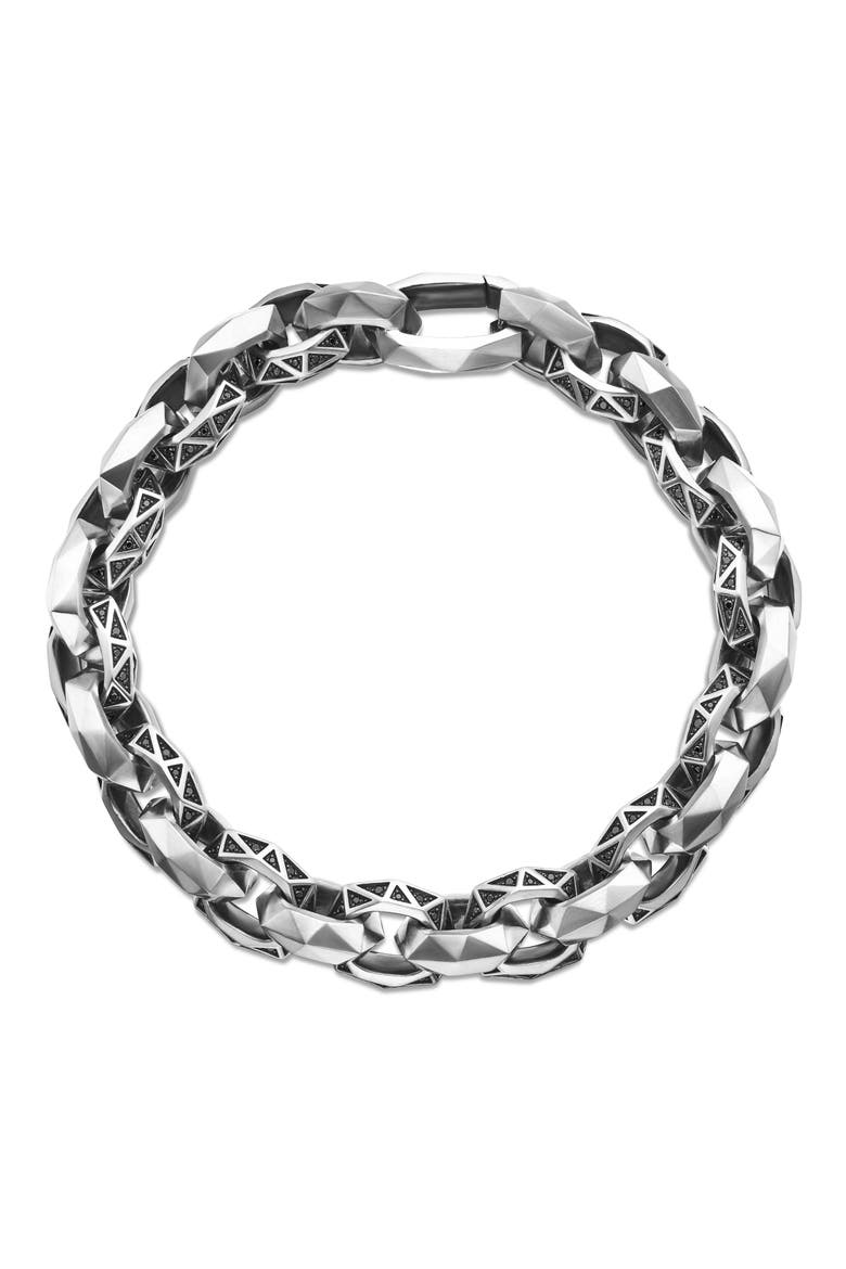 Torqued Faceted Link Bracelet in Sterling Silver with Pavé Black Diamonds, Alternate, color, STERLING SILVER
