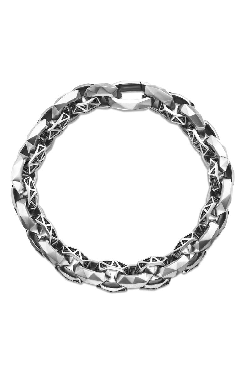 David Yurman Torqued Faceted Link Bracelet in Sterling Silver with Pavé Black Diamonds, Alternate, color, Sterling Silver