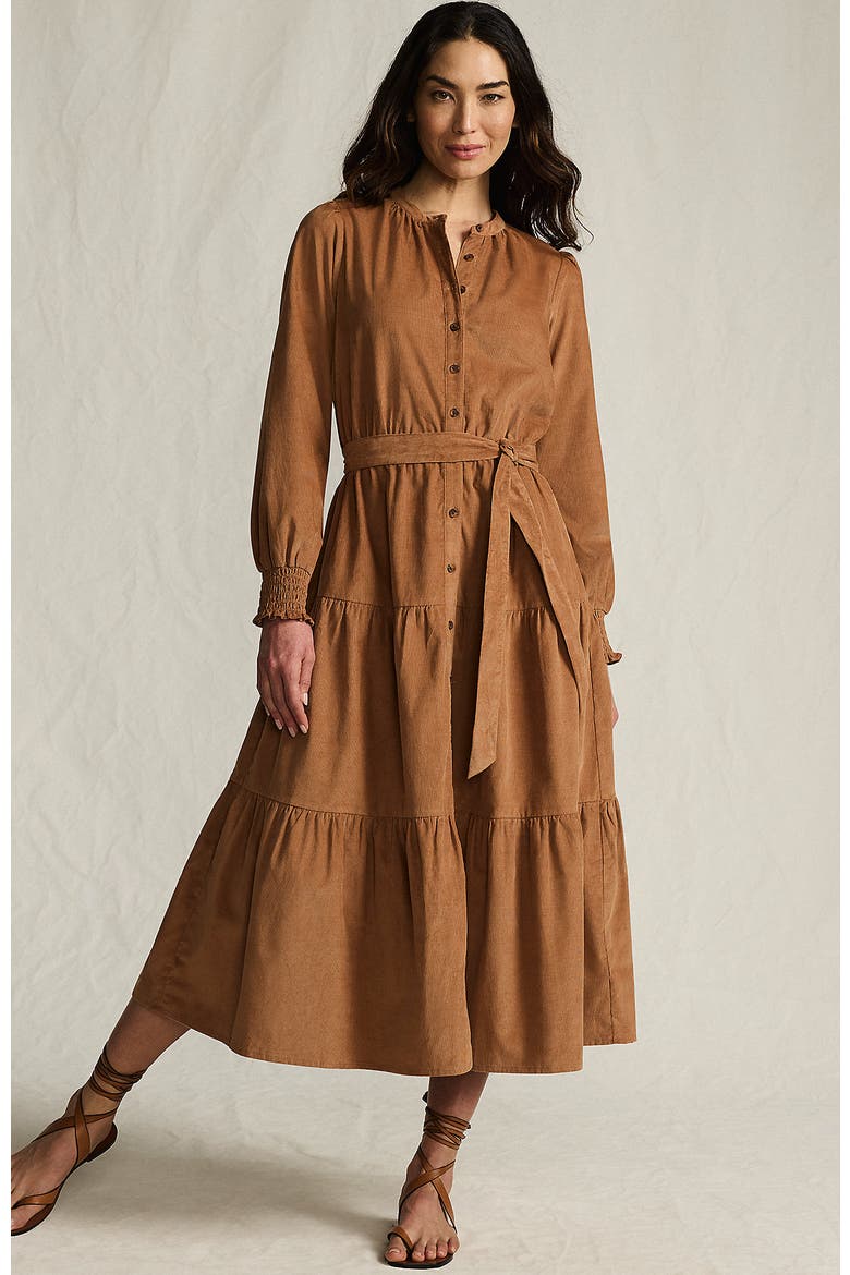 Lands' End Pinwale Cord Smocked Sleeve Maxi Dress (Women)