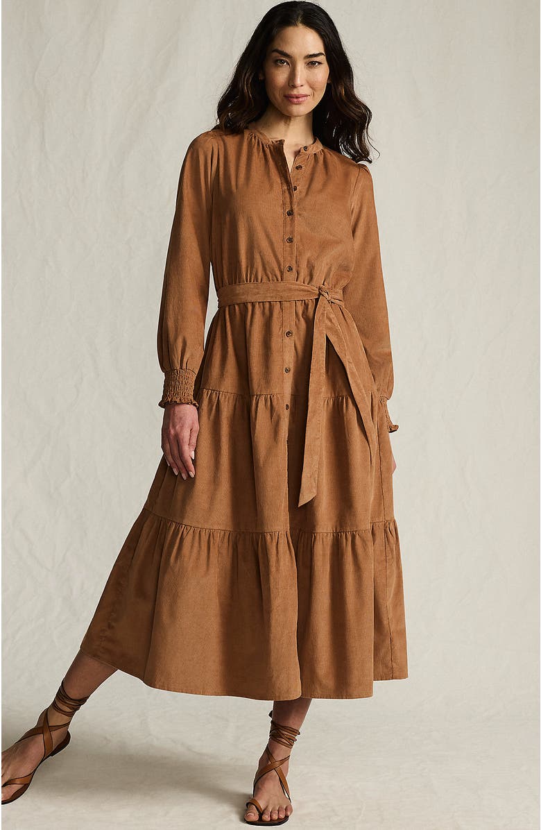 Lands' End Pinwale Cord Smocked Sleeve Maxi Dress, Main, color, Maple Toffee