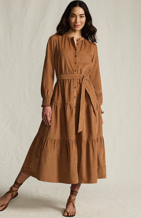 Pinwale Cord Smocked Sleeve Maxi Dress