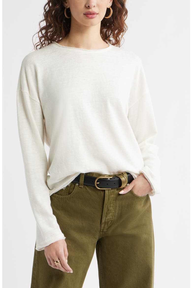 Roll Crewneck Boxy Long Sleeve Cotton Blend Top, Main, color, IVORY EGRET