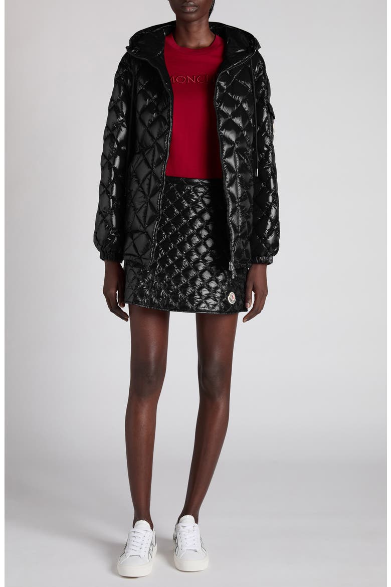 Diamond Quilted Down Hooded Jacket, Alternate, color, BLACK