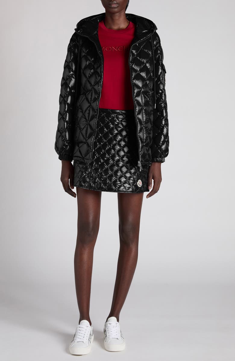 Moncler Diamond Quilted Down Hooded Jacket, Alternate, color, Black