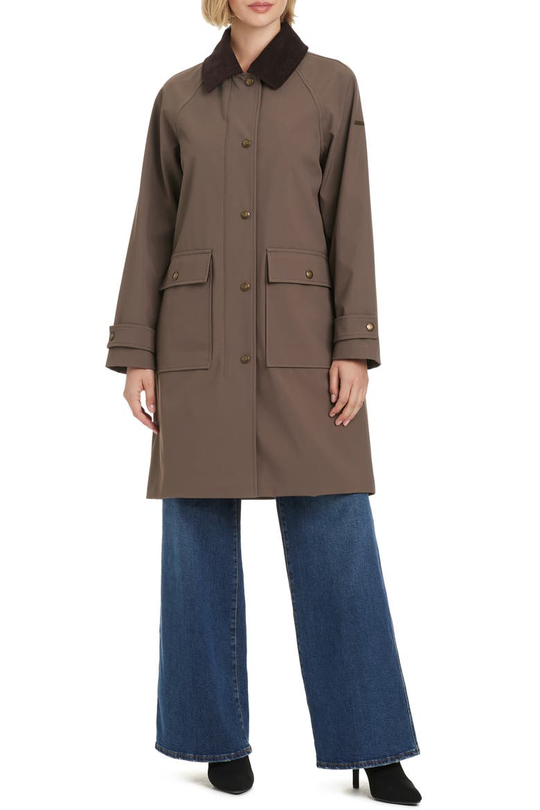 Contrast Collar Longline Raincoat, Alternate, color, ANTIQUE TAUPE