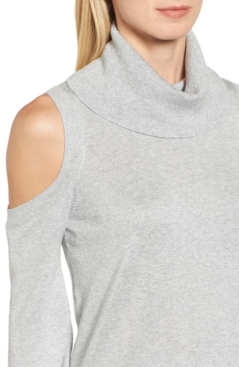 Chaus Metallic Cold Shoulder Cowl Neck Sweater, Alternate, color,