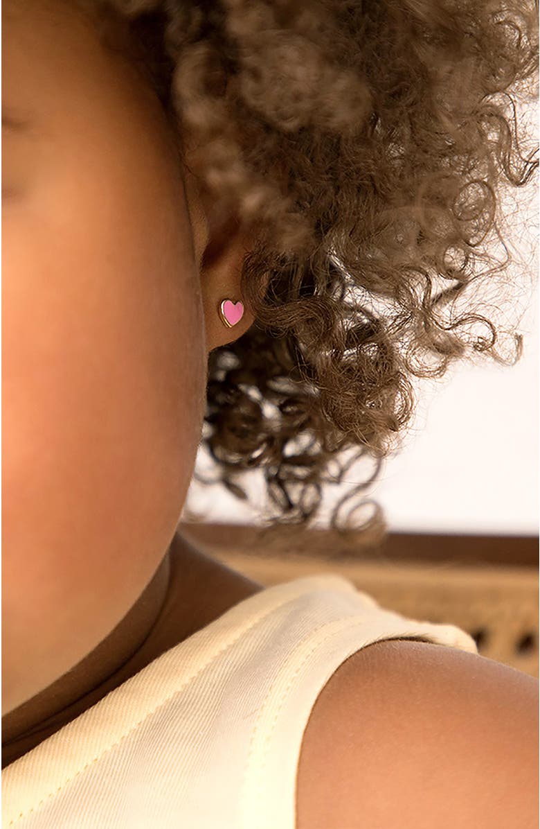 In Season Jewelry 14k Pink Enamel Heart Earrings, Alternate, color, Pink