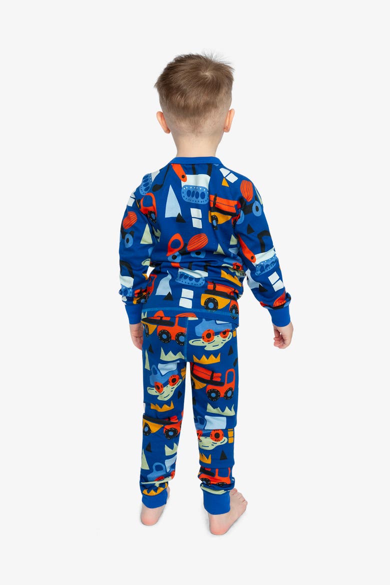 Truck Organic Cotton Top Pants Two Piece Pajama Set, Alternate, color, Blue Printed Trucks