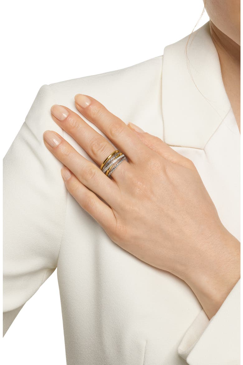 Crossover Five-Row Ring in Sterling Silver with 18K Yellow Gold and Diamonds, 11mm, Alternate, color, STERLING SILVER/18K GOLD - 8