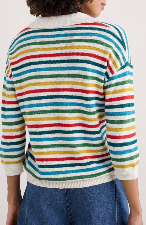 Shop Seasalt Cornwall Gwynver Stripe Johnny Collar Sweater In Knit Mini Cornish Raspberry