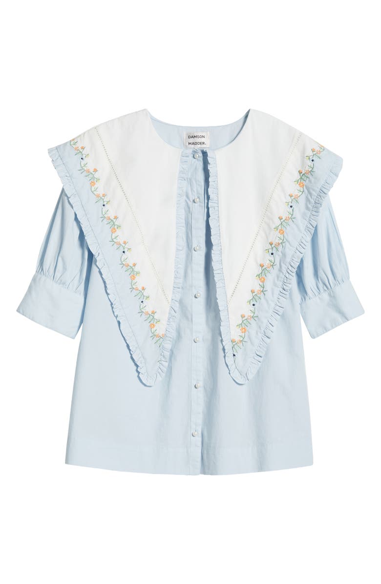 Damson Madder Summer Sandy Embroidered Collar Organic Cotton Short Sleeve Button-Up Sshirt, Alternate, color,