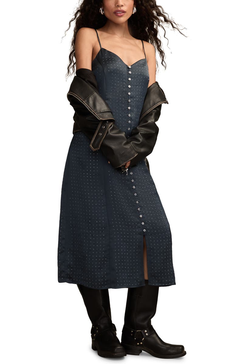 Lucky Brand Embellished Button-Up Midi Dress, Alternate, color, Blue