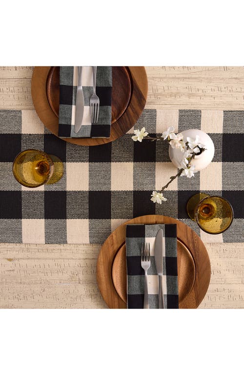 Design Imports Checkered Fringe Cotton Table Runner In Black