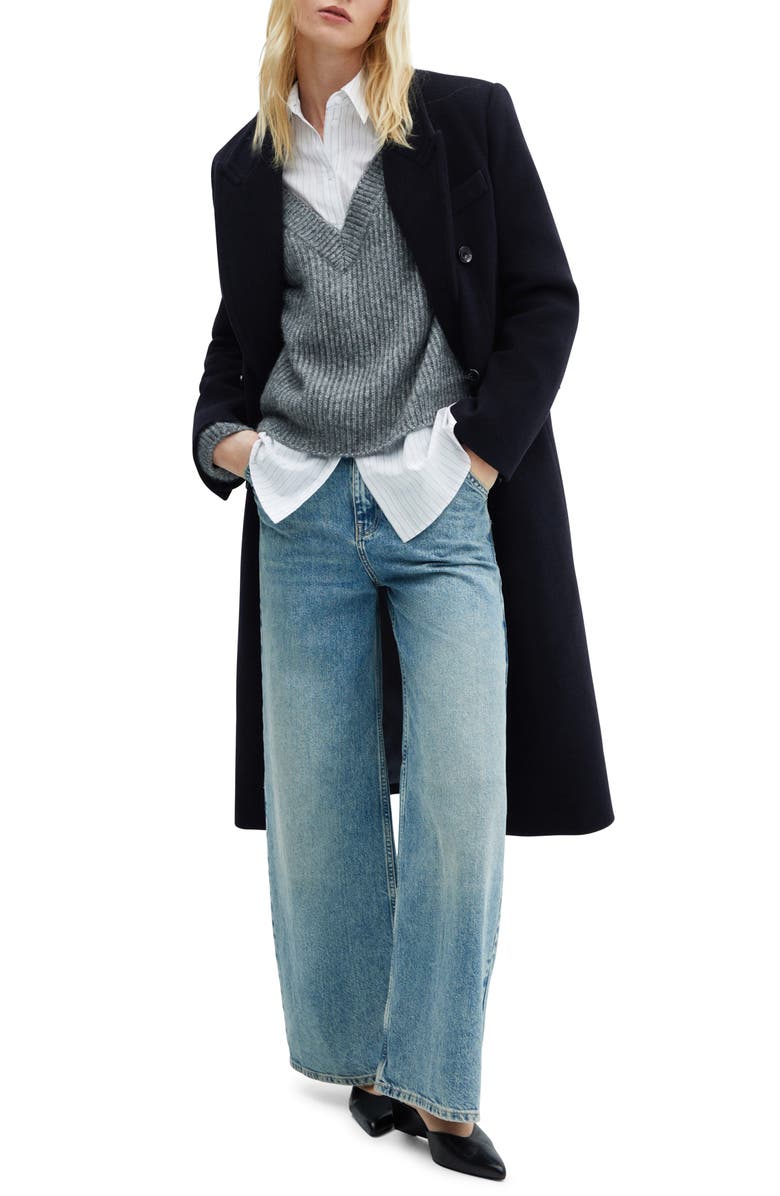 MANGO Double Breasted Virgin Wool Blend Coat, Main, color,