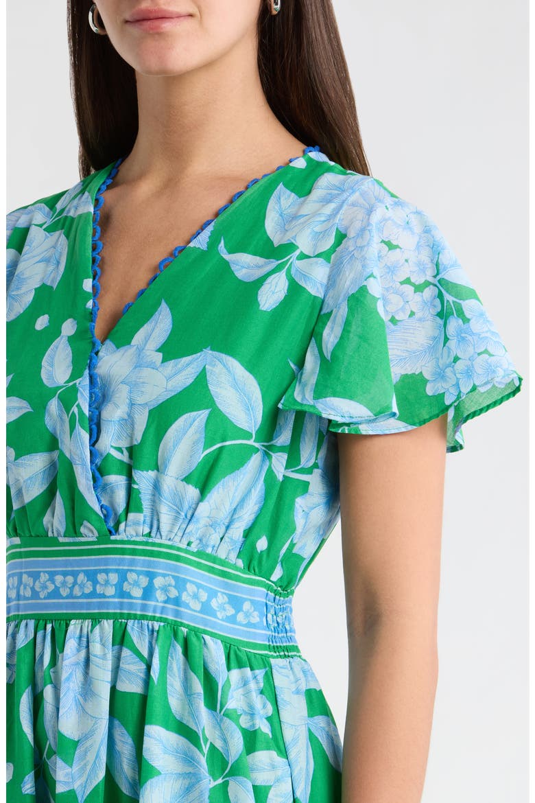 Verben Floral Print Surplice Neck Dress, Alternate, color, KELLY-BLUES