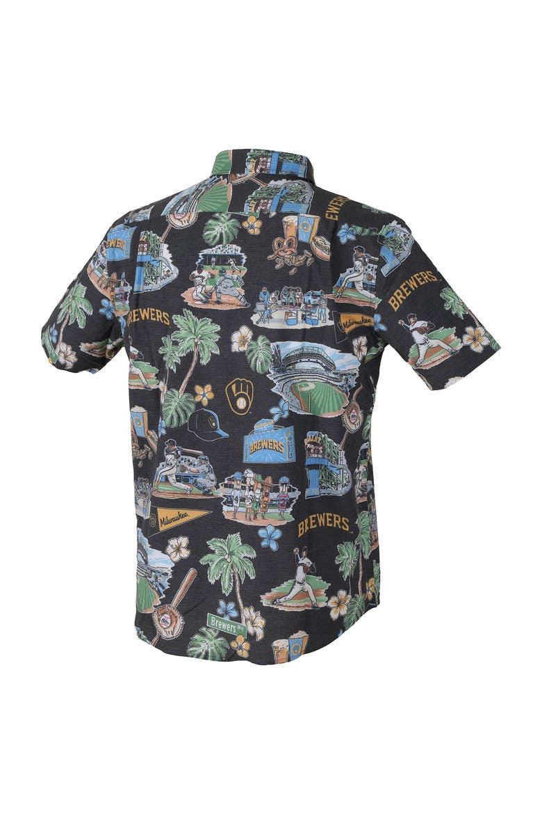 Men's Reyn Spooner Navy Milwaukee Brewers Big & Tall Scenic Performance Tri-Blend Aloha Button-Down Shirt, Alternate, color, Navy