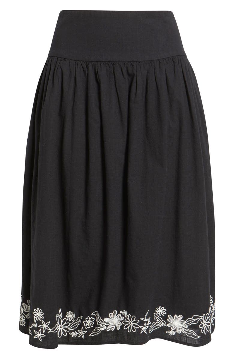 Treasure & Bond Embroidered Hem Cotton Midi Skirt, Alternate, color, Black