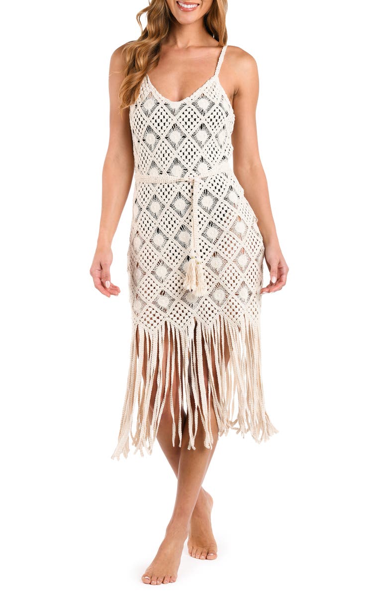 L'AGENCE Haleigh Diamond Crocheted Cover-Up Dress, Main, color, Natural