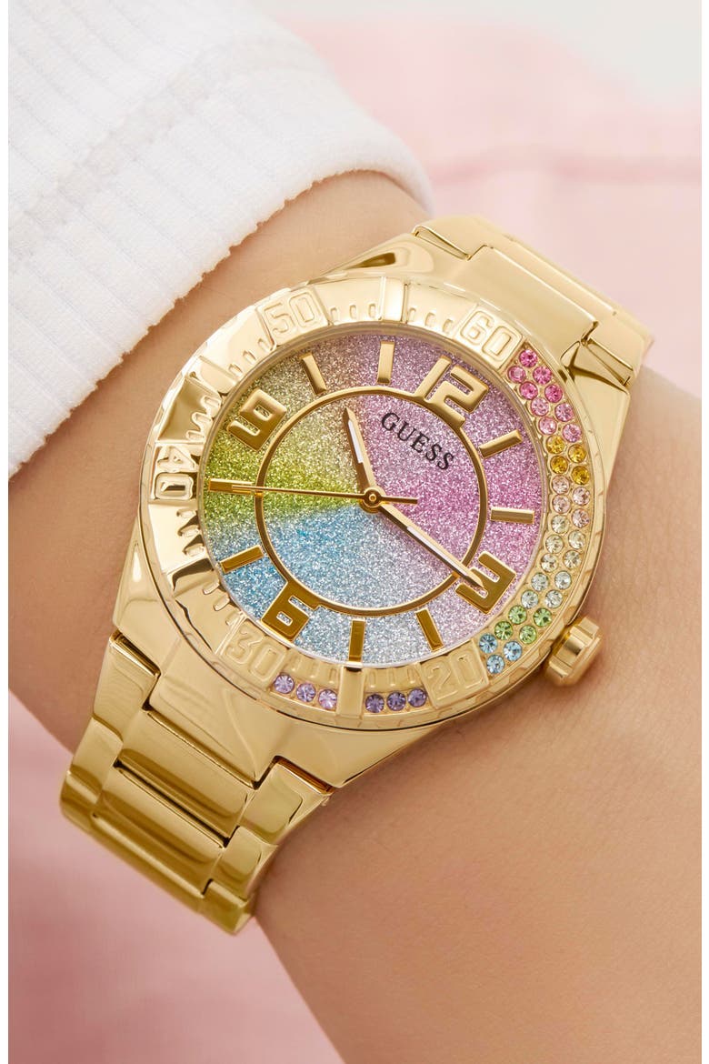 Sangria Rainbow Ombré Bracelet Watch, 36mm, Alternate, color, GOLD