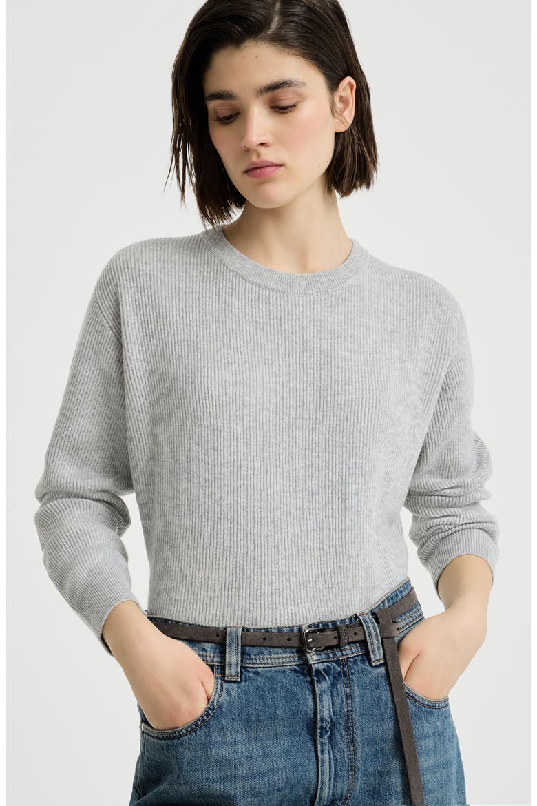 Cashmere English rib sweater with monili, Alternate, color, Light Grey