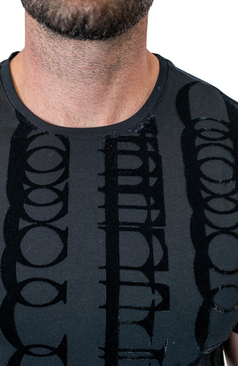 Maceoo Repetition Black Logo Appliqué Stretch Cotton T-Shirt, Alternate, color, Black