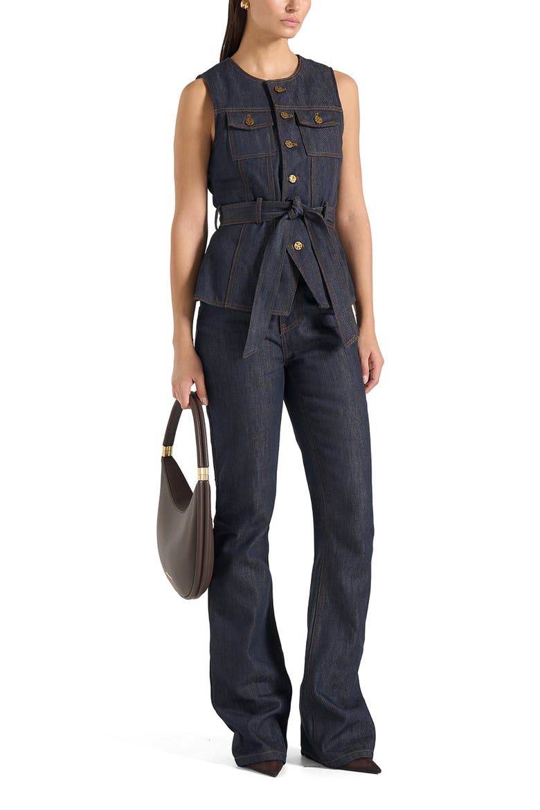 Darcy Denim Crew Neck Waistcoat, Alternate, color, Polished Indigo
