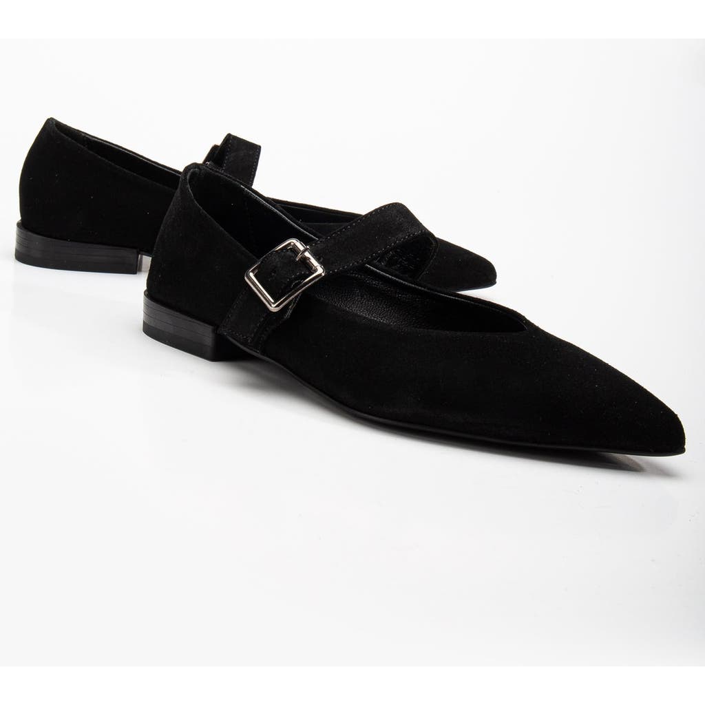 Forever & Always Shoes Willow Leather Mary Jane Flats In Black Suede Leather