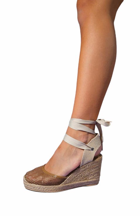 Lions Mesh Leather Wedge Espadrilles Sandal (Women)