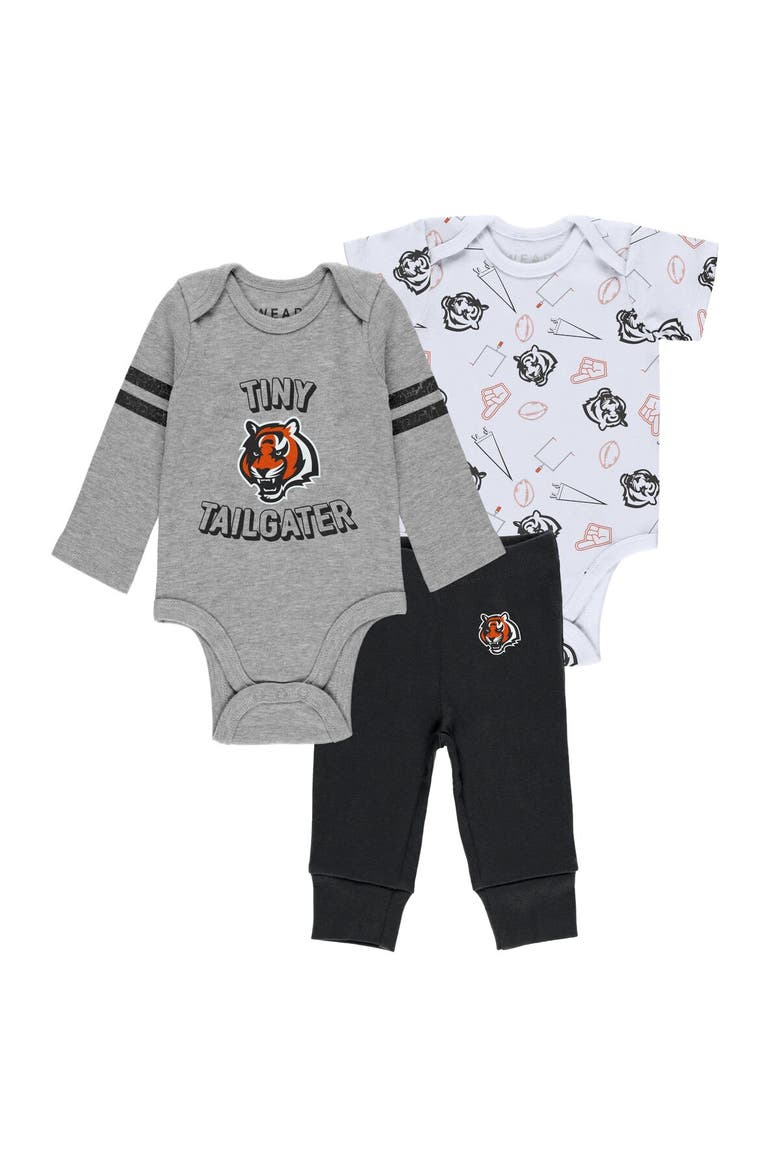 Newborn & Infant WEAR by Erin Andrews Gray/Black/White Cincinnati Bengals Three-Piece Turn Me Around Bodysuits & Pant Set, Alternate, color, Gray