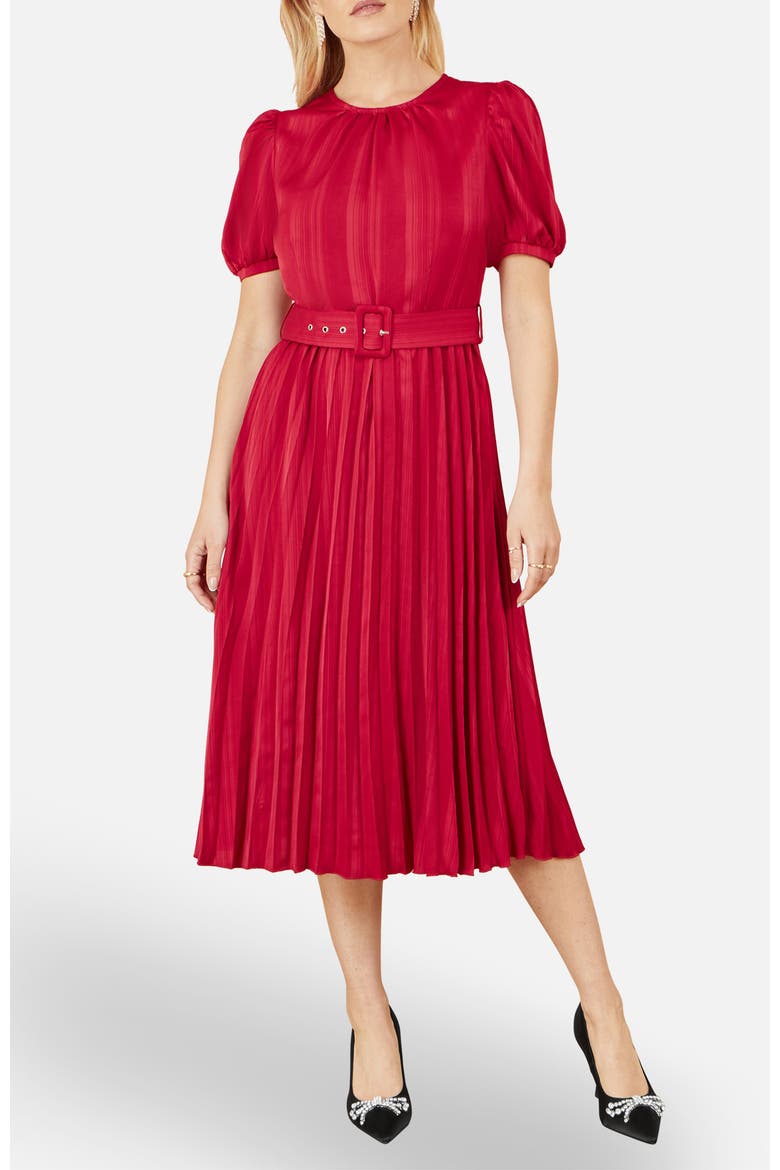 Satin Striped Midi Dress, Alternate, color, Red