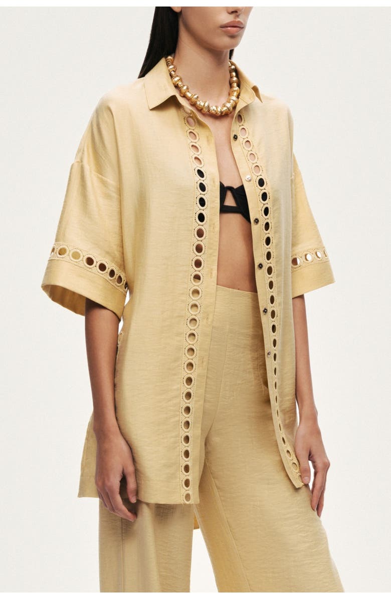 Nocturne Belted Eyelet Detail Short-Sleeve Jacket, Alternate, color, Yellow