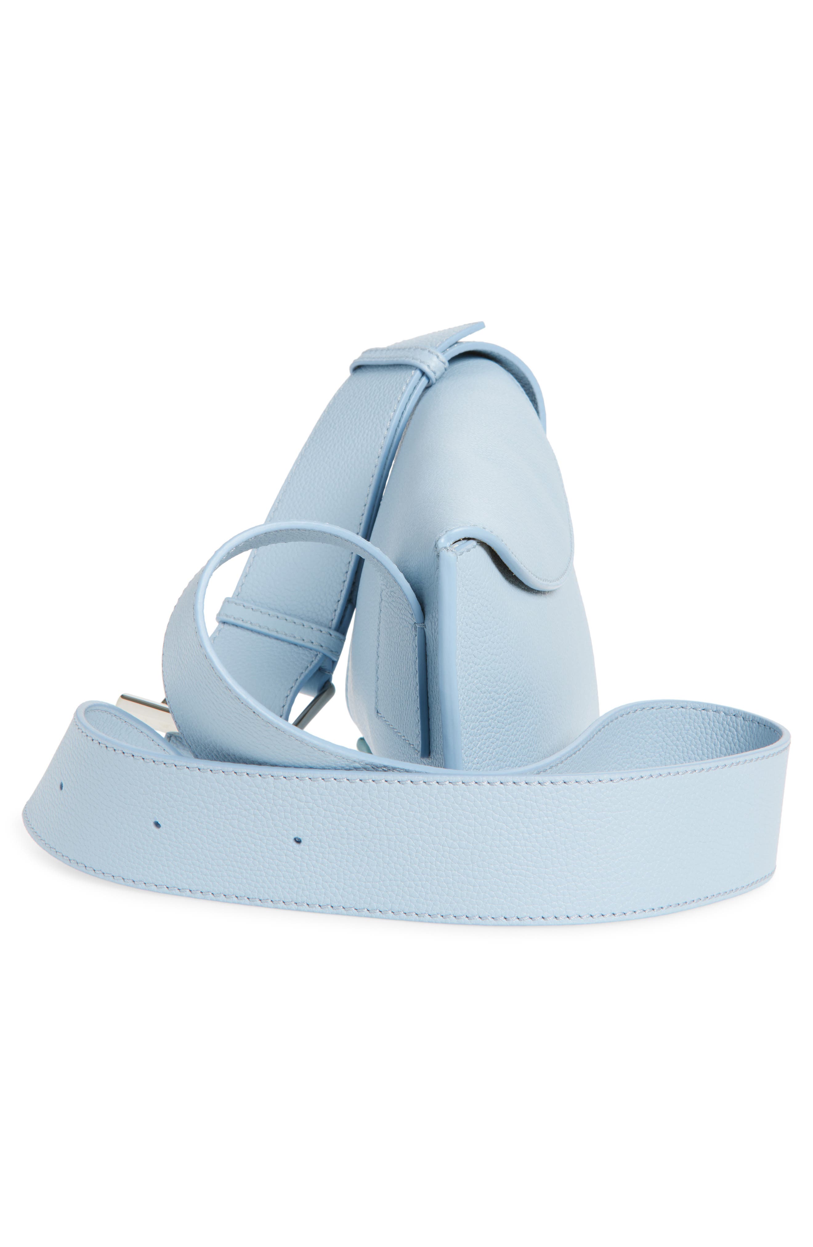 McQueen T-Bar Sling Asymmetric Leather Crossbody Bag, Alternate, color, Shirting Blue/ Silver