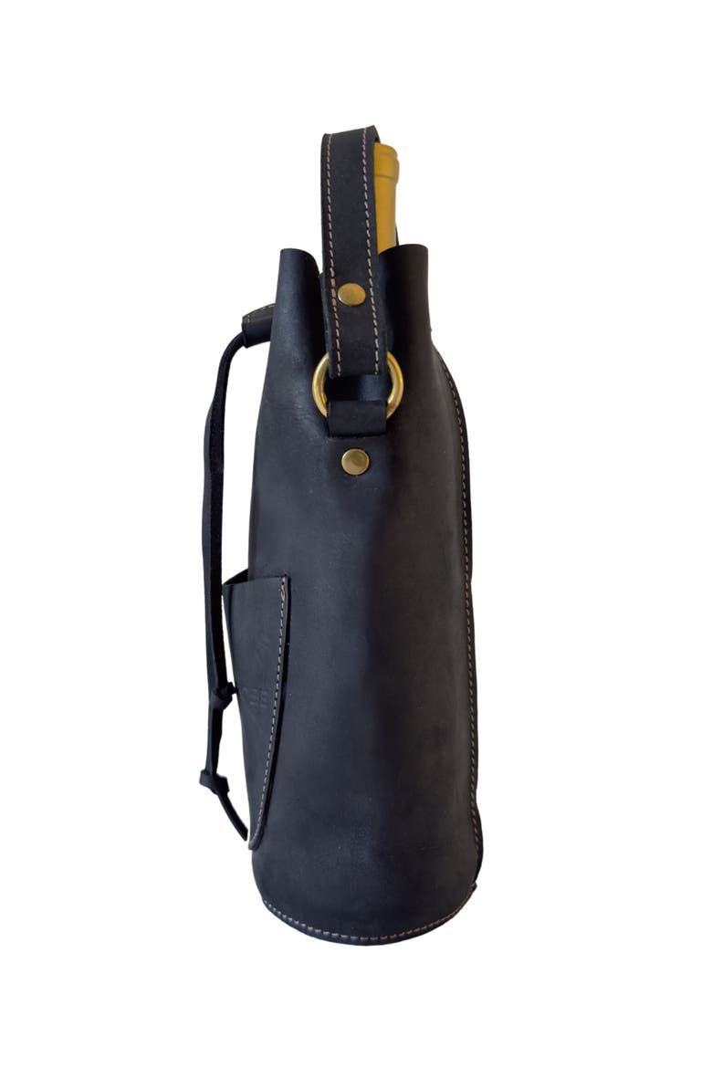 Leather Bottle Tote with Pocket, Alternate, color, Black Nubuck