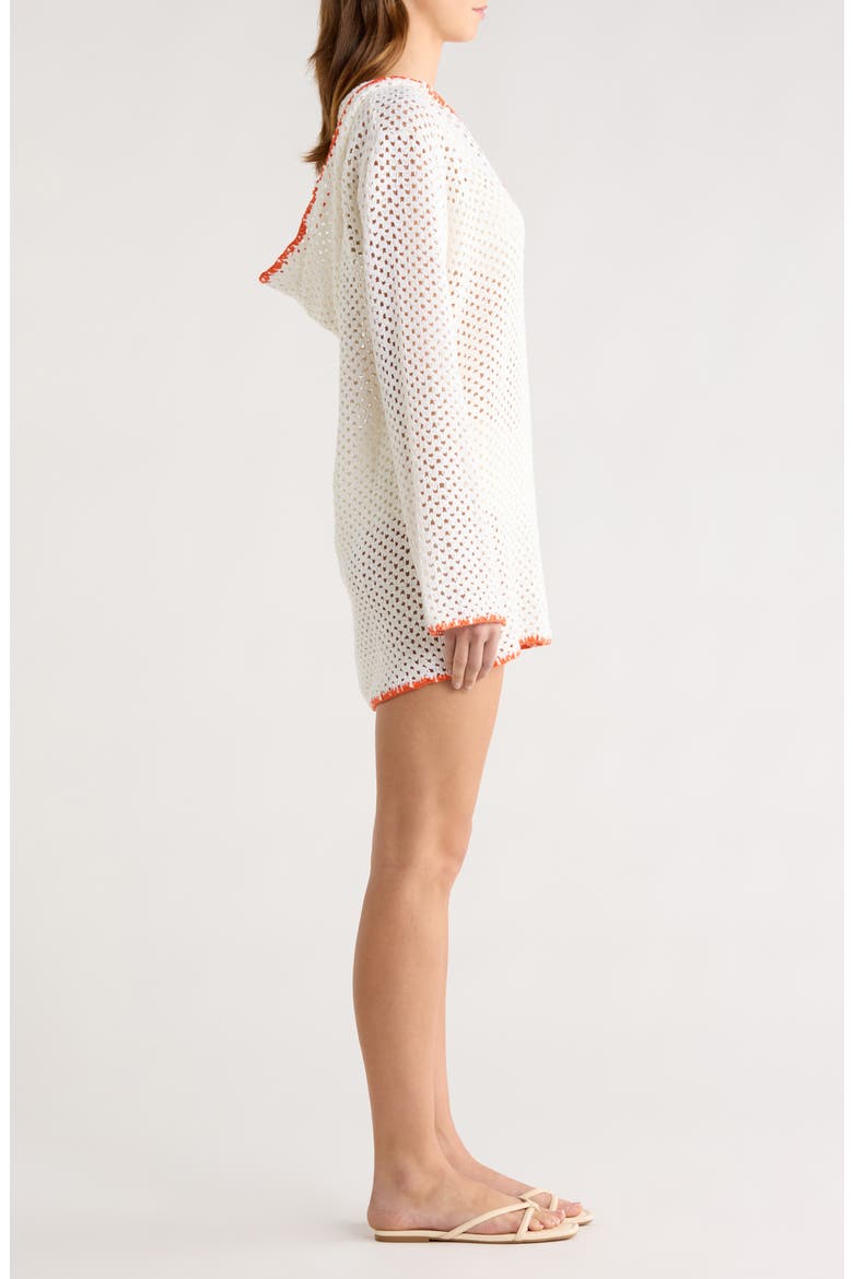 Long Sleeve Sheer Open Stitch Cover-Up Dress, Alternate, color, WHITE