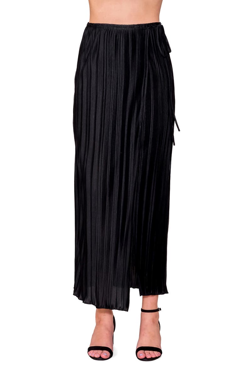 MELLODAY Pleat Side Tie Knit Maxi Skirt, Main, color, Black