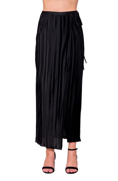 Pleat Side Tie Knit Maxi Skirt