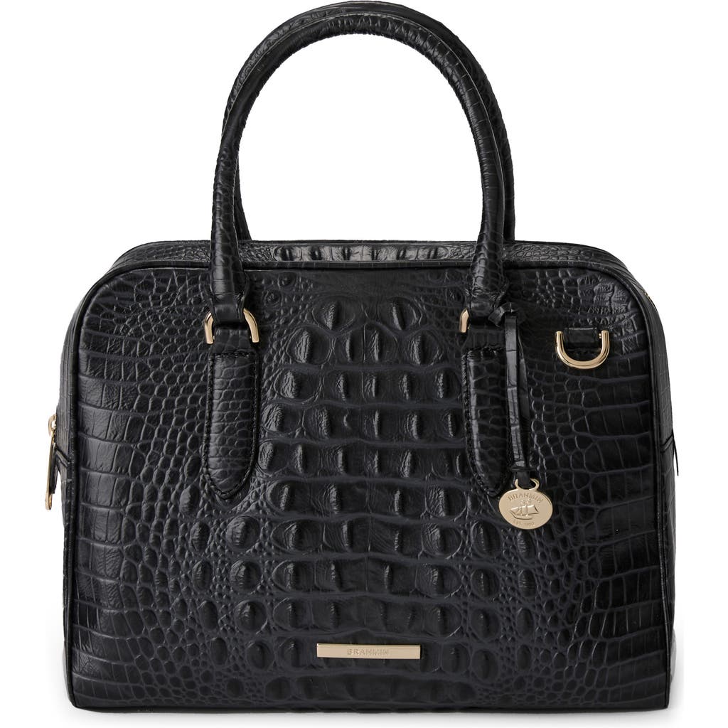 Brahmin Marissa Croc Embossed Leather Satchel In Black