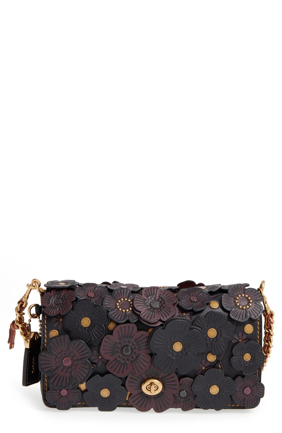 1941 'Dinky' Flower Appliqué Leather Crossbody Bag, Main, color, BLACK MULTI