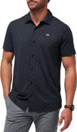 TravisMathew Set a Course Geo Print Knit Short Sleeve Button-Up Shirt