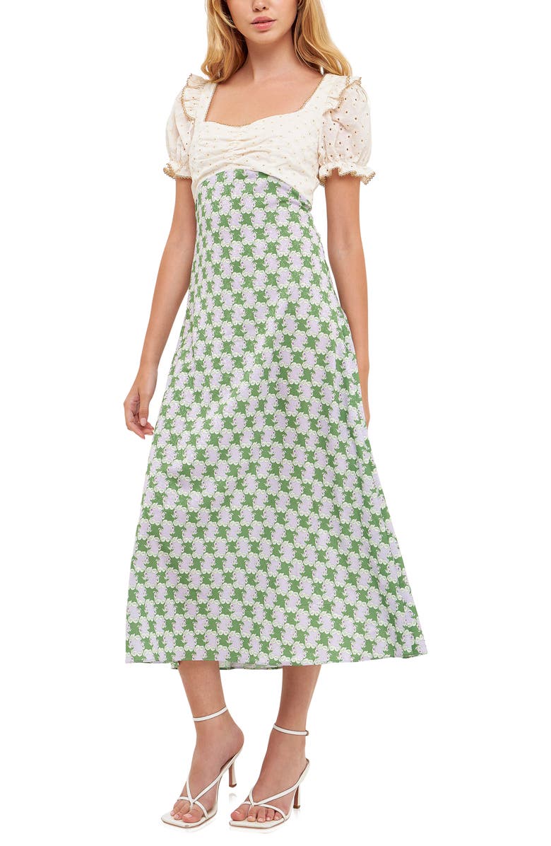 English Factory Print Skirt Puff Sleeve Dress, Alternate, color, 