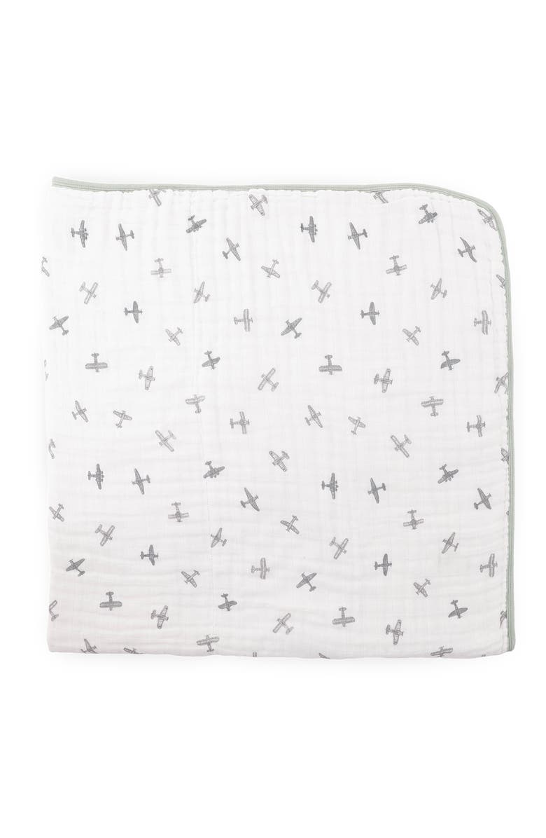little unicorn Organic Cotton Muslin Quilted Throw, Alternate, color, Pewter Planes