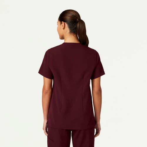 Jaanuu 3-pocket Classic Notched V-neck Scrub Top In Burgundy