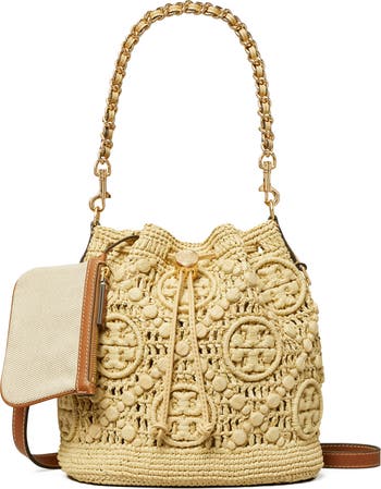 バッグ・カバンその他 Tory Burch RAFFIA T-MONOGRAM BUCKET BAG T Monogram Raffia Bucket Bag: Women's Designer Crossbody
