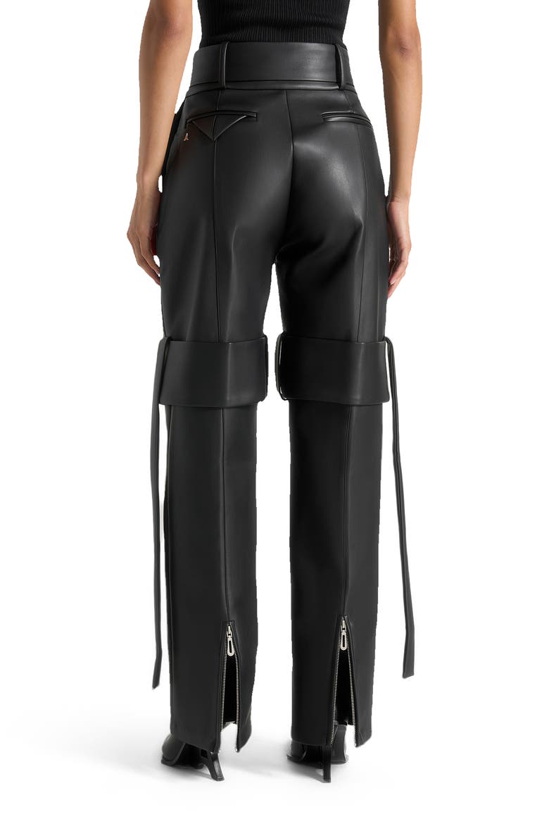 Isabelle Leather Belted Strap Detail Trousers, Alternate, color, Black