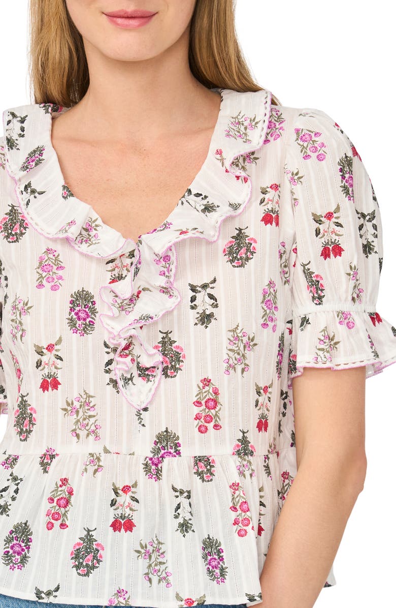 CeCe Ruffle Trim Peplum Cotton Top, Alternate, color, Lucent White