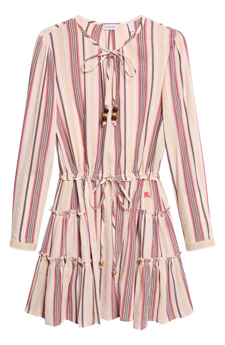 Burberry Lauren Stripe Long Sleeve Cotton Voile Minidress, Main, color, Neapolitan Pink Strp
