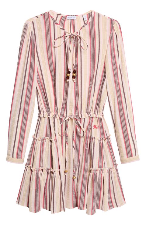 Lauren Stripe Long Sleeve Cotton Voile Minidress