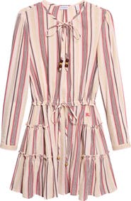 Burberry Lauren Stripe Long Sleeve Cotton Voile Minidress
