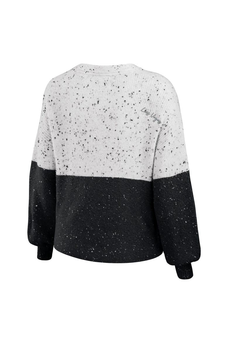 Women's WEAR by Erin Andrews  White/Black Las Vegas Raiders Lighweight Modest Crop Color-Block Pullover Sweater, Alternate, color, White